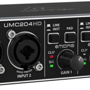 Behringer UMC204HD Audiophile 2x4, 24-Bit/192 kHz USB Audio/MIDI Interface with Midas Mic Preamplifiers | For Recording Microphones and Instruments